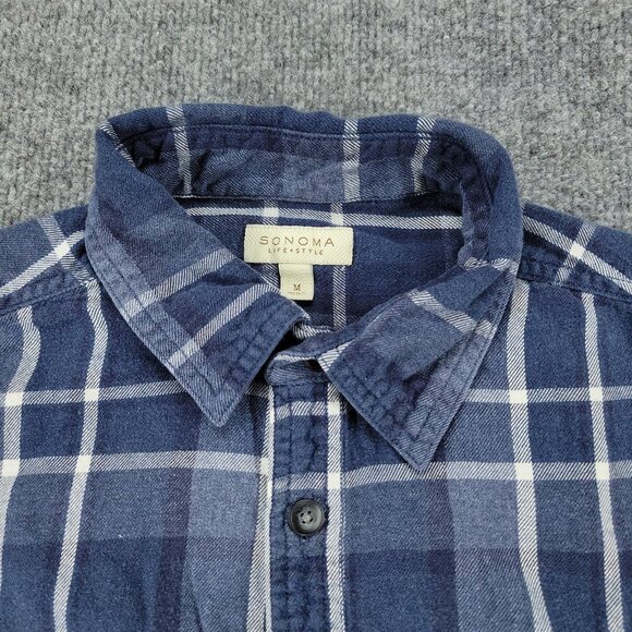 Sonoma Button Shirt Men's Medium Blue Plaid Flannel Pockets Long Sleeve Adult M - Picture 3 of 15